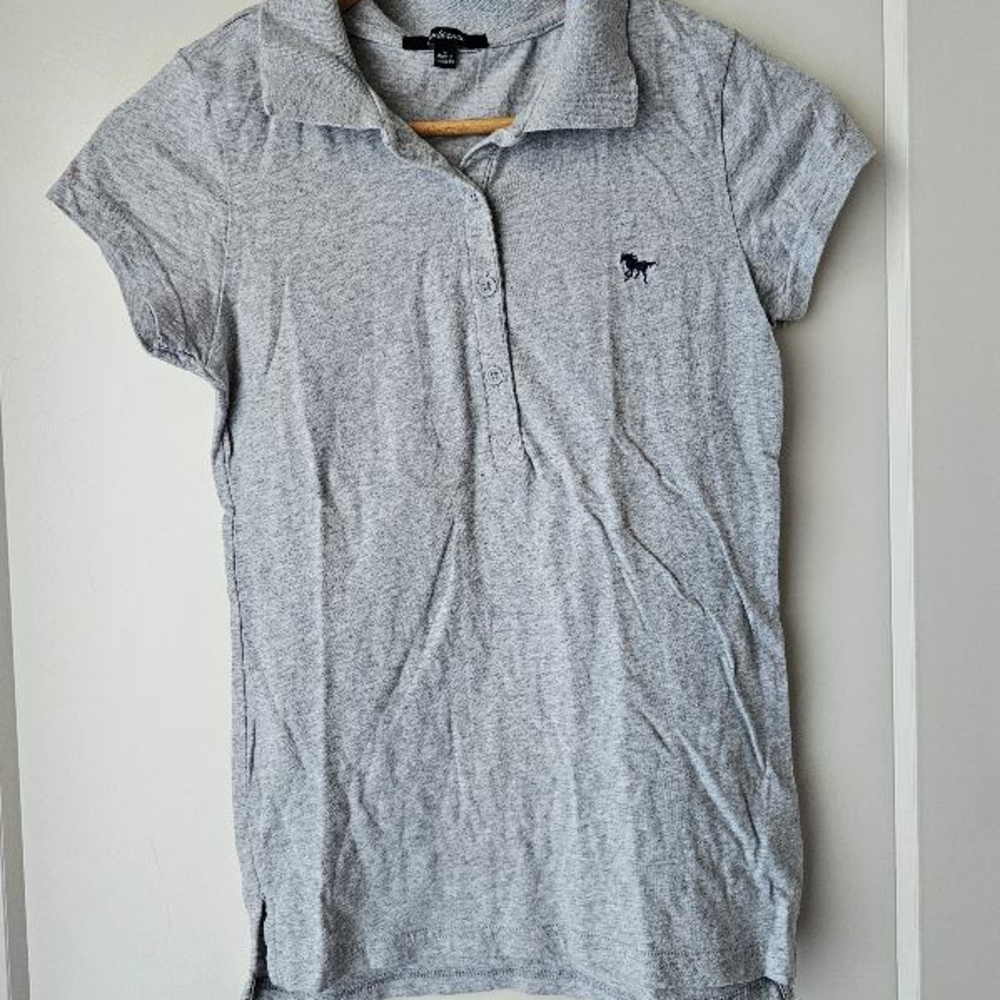 Womens Gray Polo Shirt with Embroidered Logo